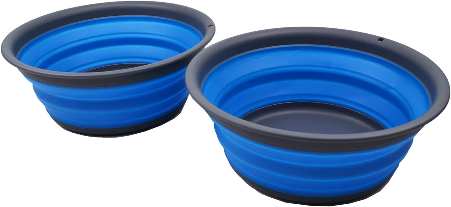 SAMMART 5.5L (1.45 Gallon) Set of 2 Collapsible Tub - Foldable Dish Tub - Portable Washing Basin - Space Saving Plastic Washtub (Grey/Blue (Set of 2))