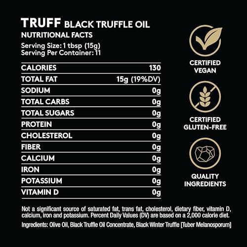 TRUFF Black Truffle Oil - Black Truffle Infused Olive Oil - Gourmet Dressing, Seasoning, Marinade, or Drizzle, Non-GMO, Gluten-Free, 5.6 fl.oz
