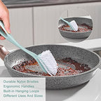 Dish Brush with Handle, Kitchen Dish Scrub Brush Set, 4-Piece Kitchen Cleaning Brush Set for Pots and Bottles, Nordic Green