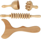 Wooden Massage Tools for Body Sculpting, Wood Maderoterapia Kit with Roller Stick, Mushroom Massager, Contouring Board, 4 Pcs Cup