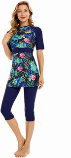 Modest Swimsuit Women's Rash Guard Short Sleeve Swimwear Modesty Swimming Costume Surfing Suit Burkini