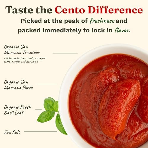 Cento Organic Certified San Marzano Whole Peeled Tomatoes 28 Oz (Pack of 6), Canned Plum Tomatoes in Thick Puree with Basil, Grown and Processed in Italy