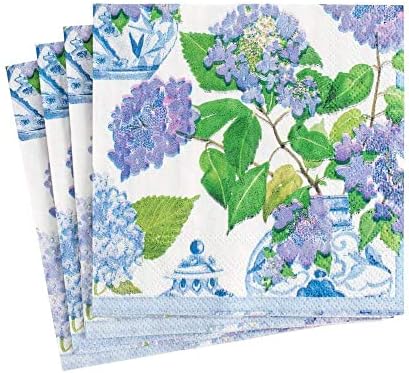 Caspari Hydrangeas and Porcelain Boxed Paper Cocktail Napkins - 40 Per Box