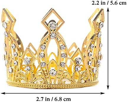 Mini Crown Cake Topper Princess and Prince Crystal Headpiece Tiara Rhinestone Crown Cake Decoration for Wedding Birthday Baby Shower Party Favors (Golden)