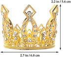 Mini Crown Cake Topper Princess and Prince Crystal Headpiece Tiara Rhinestone Crown Cake Decoration for Wedding Birthday Baby Shower Party Favors (Golden)