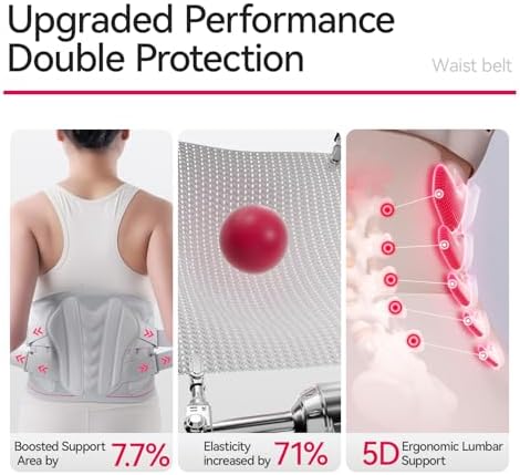 Back Brace Support Belt-Adjustable Lumbar Support Belt for Sciatica & Herniated Disc - 4D Knit Fabric with 6 Reinforced Support Rods with Removable Lumbar Pad for Men & Women (L (Large)