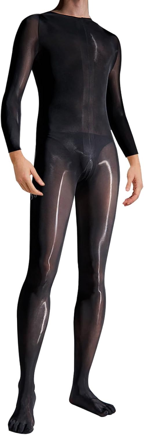 LESOYA Men's Long Sleeve Oil Shiny Bodystocking Glossy Bodysuit Catsuit Full Body Stocking for Women