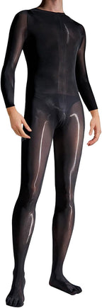 LESOYA Men's Long Sleeve Oil Shiny Bodystocking Glossy Bodysuit Catsuit Full Body Stocking for Women