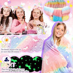 36 Pcs Sleepover Party Supplies for Girls Sets, 6 Glow in The Dark Blanket 6 Pillow with Pillow Core 6 Coral Fleece Headband 6 Plush Eye Mask Covers 6 Scrunchies for Slumber Sleepover Party Gifts Bulk