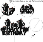 Cute Black Cat Happy Birthday Cake Toppers for Boys Girls Kids, Pet Baby Shower Kitten Meow Party Supplies Favor Glitter Black Cat Themed Birthday Cat Lover Kitten Theme Party Decorations