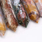 BEINUANCRYSTAL 1pc 80mm-90mm Natural Ocean Jasper Crystal Point Healing Quartz Wand Tower