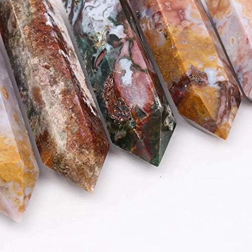 BEINUANCRYSTAL 1pc 80mm-90mm Natural Ocean Jasper Crystal Point Healing Quartz Wand Tower