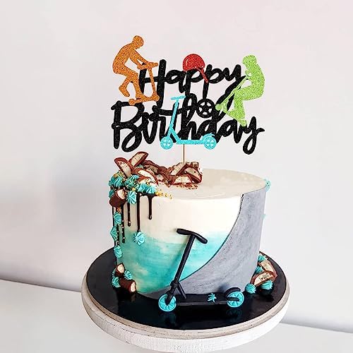 Scooter Cake Topper Birthday Decoration for Children's Adults Glitter sports Theme Party Supplies
