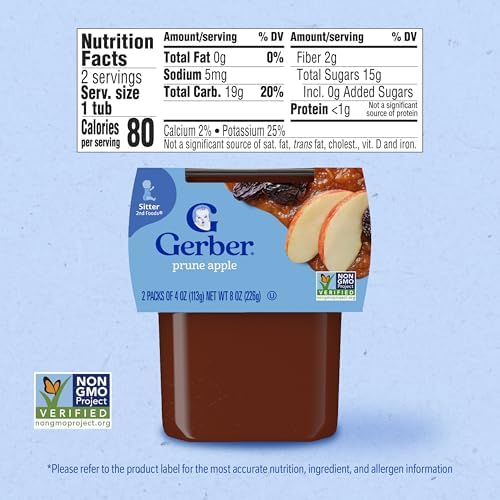 Gerber Stage 2 Baby Food, Prune Apple Puree Tubs, Baby Puree, 16PK