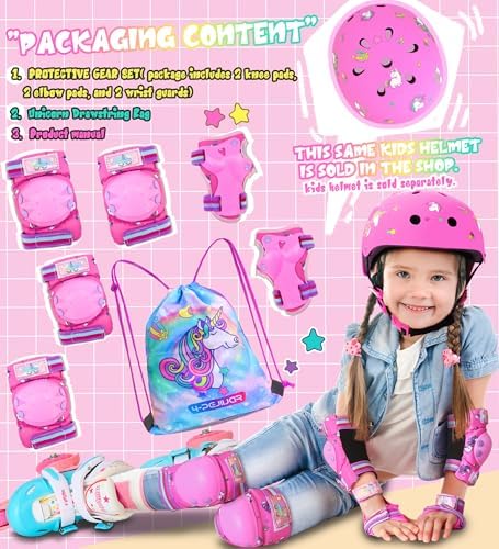 Kids Knee Pads and Elbow Pads Set for Unicorn Skating Rollerblading Cycling - Protective Gear with Wrist Guards for Boys Girls Ages 3-6-8-12