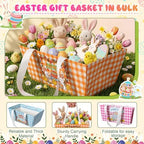 Glenmal 24 Pcs Easter Gift Basket Easter Paper Treat Boxes with Handles Cute Bunny Egg Candy Cookies Boxes Waterproof Reusable Gift Bags for Holiday Party Favors Supplies Decoration(Classic)