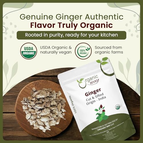 Organic Way Dried Ginger Root Cut & Sifted (Zingiber officinale) - Herbal Tea | Kosher & USDA Certified | Vegan, Non-GMO & Gluten Free | 100% Raw from India (2LBS - 32Oz.)