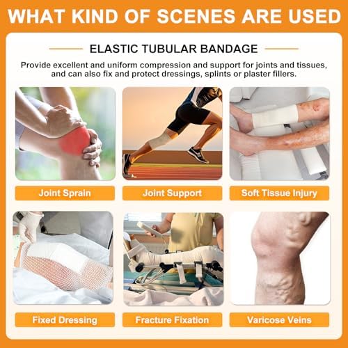 Carbou Elasticated Tubular Support Bandage 4" x 11 yd (Size F), Soft Stockinette Tubing for Legs, Arms, Knees, Thighs, Reusable Compression Support Bandage Roll for Joint Tissue