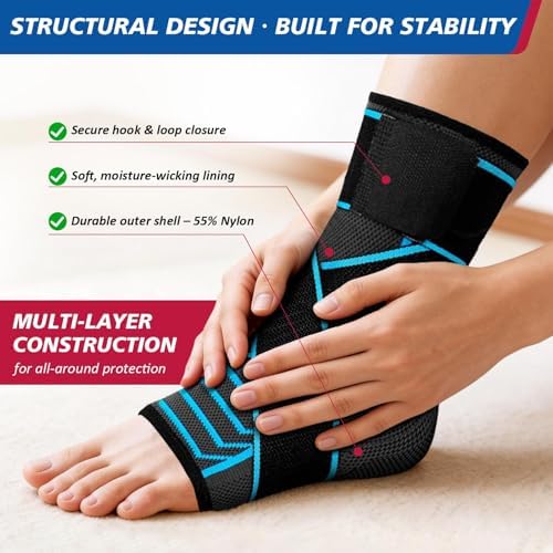 Ankle Brace for Sprained Ankle, Plantar Fasciitis & Achilles Tendonitis Relief, Heel Support with Strap for Men Women, Compression Wrap for Foot Swelling(Single, Medium)