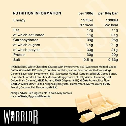 Warrior Crunch High Protein Low Carb White Chocolate Crisp Bar, 64 g, Pack of 12