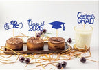 2026 Graduation Theme Cupcake Toppers Glitter Class of 2026 Graduation Cap Diploma Cupcake Picks - Set of 24 (Blue2)