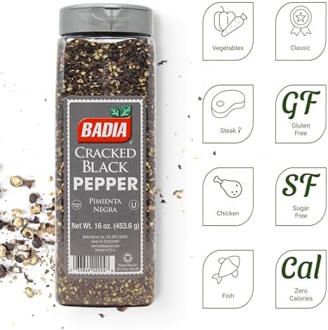 Badia Cracked Black Pepper, 16 oz – Gourmet Peppercorn Seasoning for Steaks, Grilling & Everyday Cooking