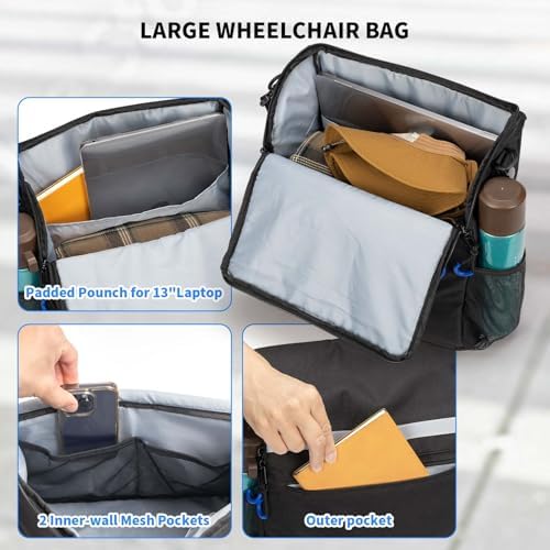 Wheelchair Bags, Wheelchair Backpack with Cup Holder, Wheelchair Bags to Hang on Back, Electric Wheel Chair Accessories, Large Storage Bag for Walker Rollator