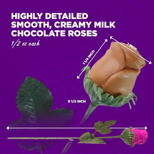 Pink Chocolate Roses - Valentines Day Gift for Mom, Wife, Girlfriend - Individually Wrapped Gourmet Chocolate Flowers - Elegant Valentines Candy Bouquet for Women & Special Occasions - 6 Pack