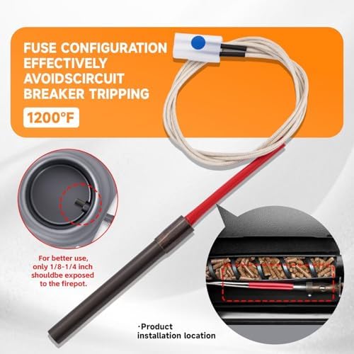2 Pack Upgraded Hot Rod Igniter Kit Replacement for Traeger, Pit Boss & Camp Chef Smokers, Pellet Grill Igniter Rod Heating Element Compatible Kit with 2 Pcs Fuses, 200W 120V
