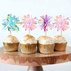15 Pack Foil Firework Cupcake Toppers Birthday Cake Toppers Sparkle Tinsel Cocktail Fruit Toothpick for Birthday Wedding Happy New Year Graduation Valentine's Party Supplies