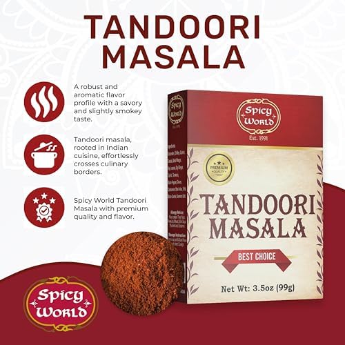Spicy World Tandoori Masala Spice Mix 3.5oz - Authentic Indian Origin, 16 Spice Blend, Great for Tandoori Seasoning, Paneer, Chicken, Marinades, and Rubs!