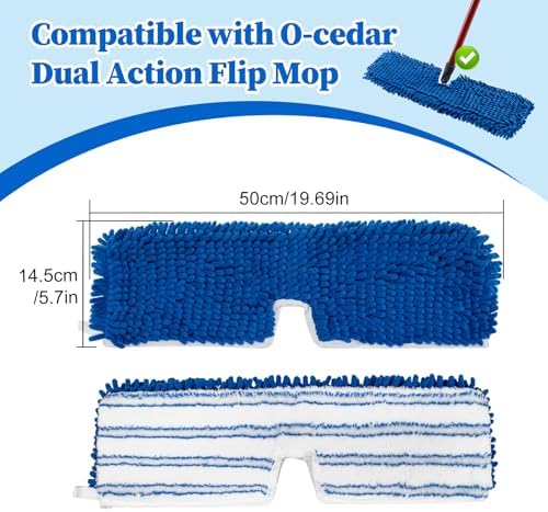 3 Pack Mop Heads Replacements for Ocedar Dual-Action Flip Mop, Spin Mop Replace Heads with Microfiber&Chenille Mop Refills Double Sided for All Floor Dry/Wet Use,Machine Washable,Reusable Mop Pads