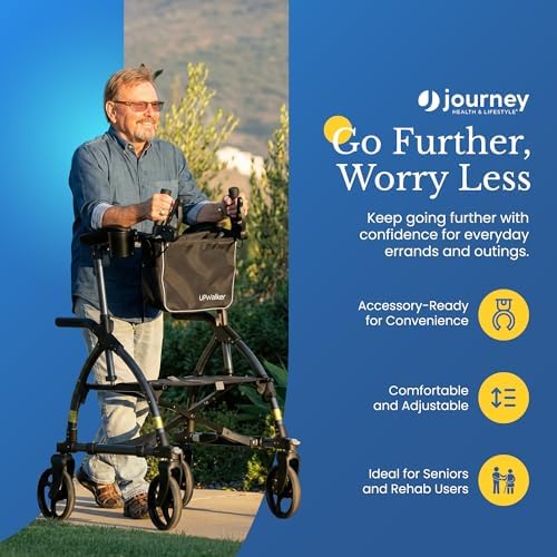 LifeWalker UPWalker Large Original Upright Walker for Adults & Seniors – Adjustable Upright Rollator with Seat, Hand Brakes & Stability Design