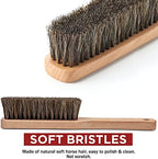 TAKAVU Horsehair Shoe Boot Brush 10.2 Inches - Hat Brush, Hand Broom With 100% Soft Genuine Horse Hair Bristles, Long Beech Wood Handle for Cleaning Shoes, Boots, Counters, Beds, Clothes, Furniture