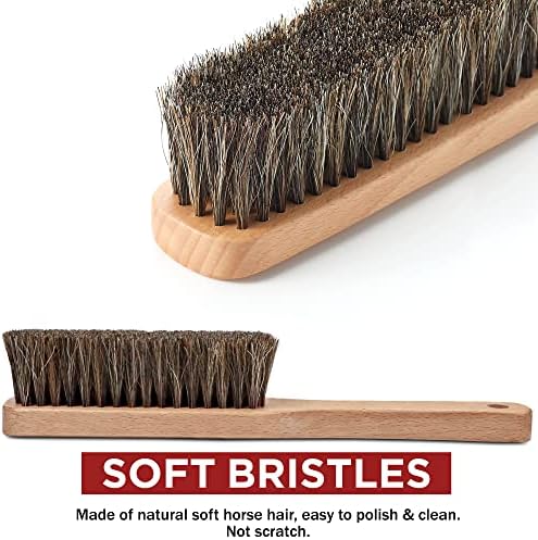TAKAVU Horsehair Shoe Boot Brush 10.2 Inches - Hat Brush, Hand Broom With 100% Soft Genuine Horse Hair Bristles, Long Beech Wood Handle for Cleaning Shoes, Boots, Counters, Beds, Clothes, Furniture