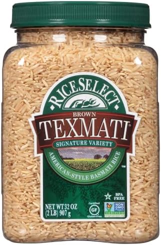 RiceSelect Texmati Brown Rice, Whole-Grain Basmati Rice, Premium Gluten-Free Rice, Non-GMO, Star-K Kosher, 32-Ounce Jar