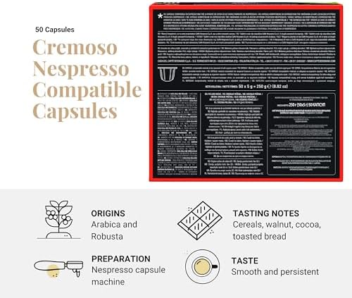 Caffe Vergnano 1882 Medium Roast Espresso Original Line Machine Compatible Capsules, Arabica Robusta Espresso Coffee, Italian Coffee For Nespresso Coffee Machines, Intensity 6/10, Cremoso, 50 Ct