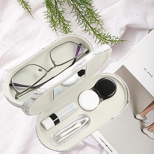 MUDOR 2 in 1 Contact Lens & Glasses Travel Case, Double Sided Kit Includes Remover Tool with Tweezers (Marble White)