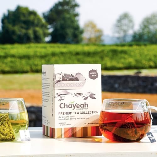 CHAYEAH, Premium Tea Collection (16 Pyramid Tea Sachets, 8 Assorted Flavors), Green, Black, Oolong, Pu’erh & Herbal Tea Sampler Variety Pack, Caffeinated and Non-Caffeinated, Whole Leaf Tea Bag