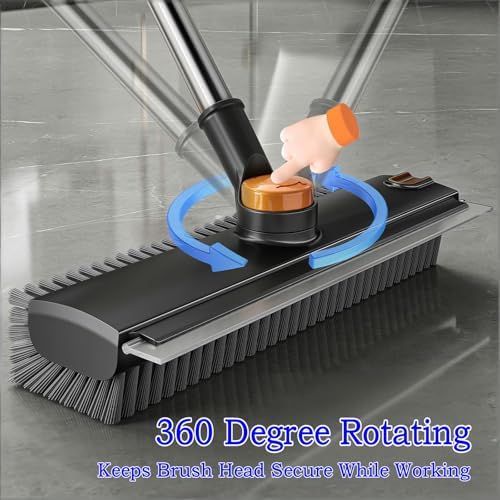4 in 1 Floor Scrub Brush with Squeegee Long Handle Grout Brush 52'' 2026 Upgraded Multi-Functional Stiff Bristle Cleaning Scrub Brush Rotating Tile Brush for Cleaning Bathroom Patio, Pool, Garage