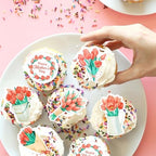 40Pcs Edible Happy Mother's Day Cupcake Toppers Edible Tulip Bouquet Cupcake Picks for Floral Mother's Day Cupcake Decorations Mom's Floral Birthday Party Cake Decorations Supplies