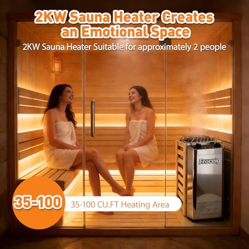 Sauna Heater 110V,2KW Electric Sauna Heater,Dry Sauna Heater&Sauna Heater Features Smart Timer&Temperature Control,110V Electric Sauna Heater For Spaces Ranging From 35-100 Cubic Feet-Instant Heating