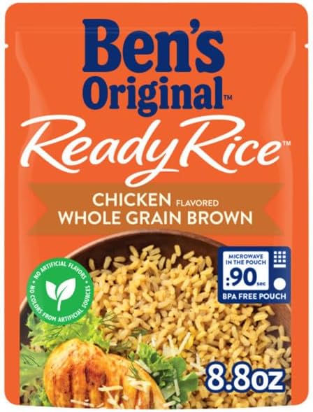 BEN'S ORIGINAL Ready Rice Chicken Flavored Whole Grain Brown Rice, Easy Flavored Rice Dinner Side, 8.8 oz Pouch (Pack of 12)
