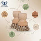Redecker Pot Brush, Union Fibre, 2-Pack Heavy Duty Scrub Brushes for Pots, Cast Iron & Baked-On Residue, Beechwood, 2.6-Inch Round, Made in Germany