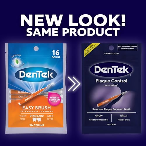 DenTek Easy Brush, Interdental Brushes for Cleaning Between Teeth, Safe for Braces & Dental Work, 16 Count, Pack of 6