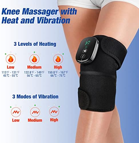 FSA Eligible Knee Massager with Heat and Vibration, Knee Heating Pad for Arthritis with Massage, Heated Knee Brace Wrap Black