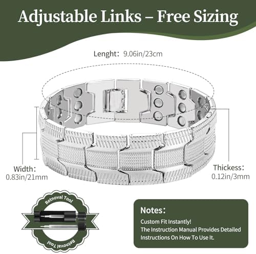 3X Magnetic Bracelets for Men Triple Strength Magnets with Pure Copper Adjustable Length Bracelet for Wrist Support & Wellness - Includes Sizing Tool and Gift Box
