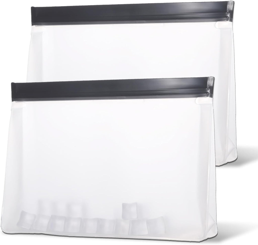 2 pcs Clear Leak Proof Freezer Bag Reusable Ice Storage Bags Ice Cube Freezer Holder Container Silicone Snack Bag Food Storage Bags for Travel Meal Prep Sandwich Fridge Kitchen Organization Whiskey