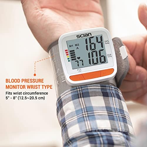 Scian Wrist Blood Pressure Monitor, Automatic Blood Pressure Machine Wrist Cuff with Large LCD Display, 2 Users 180 Memory for Home & Travel Use