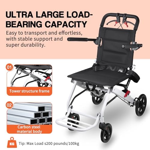 Wheelchairs for Adults,Transport Lightweight Foldable with Flip-up armrests, Portable Folding Travel Wheel Chairs for Seniors（220 lbs Weight Limit）